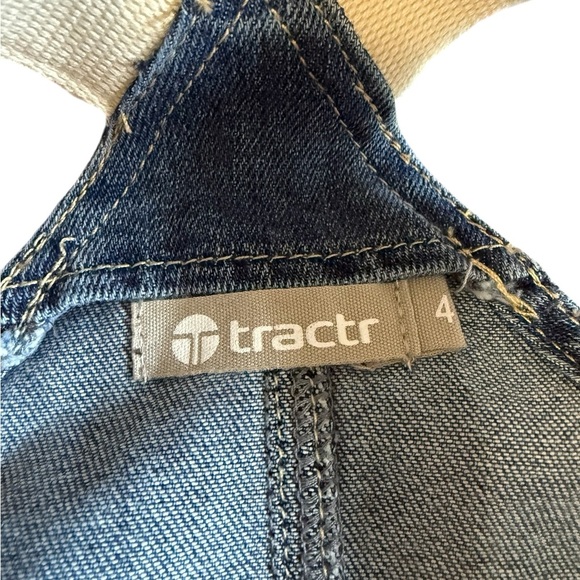 NEW Girls Tractr White Crochet Patch Multi Color Peace ☮️ Denim overalls Indigo - Picture 5 of 16